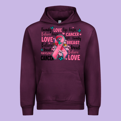 Breast Cancer Ribbons With Cancer Words Urban Hoodie Designed By Adodesignshop
