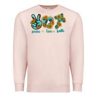Pale Pink peace love faith Premium Sweatshirt - texasbilliewilder