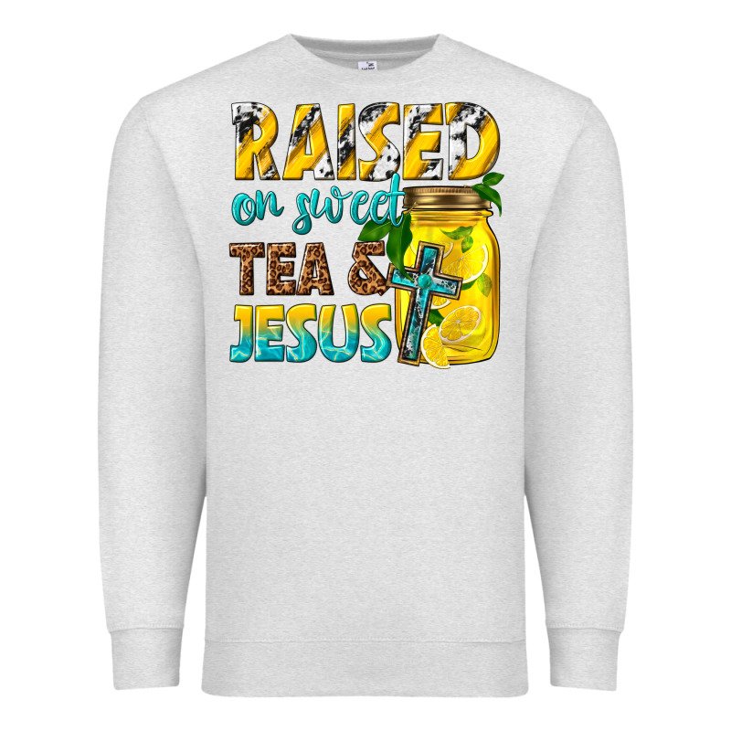 Raised On Sweet Tea And Jesus Premium Sweatshirt by texasbilliewilder | Teevron