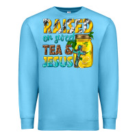 Ocean Blue raised on sweet tea and jesus Premium Sweatshirt - texasbilliewilder