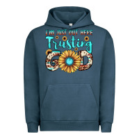 Pigment Midnight Navy i'm just out here trusting god Urban Hoodie - JahusDesignShop