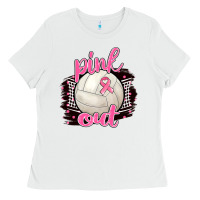 White Pink Out Volleyball Ladies Tee - BarkalooDesign