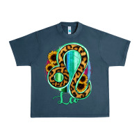 Midnight Navy Leo Zodiac Sign Sunflower Leopard Serape Urban Heavy Tee - RanaPortraitStore