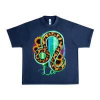 Navy Leo Zodiac Sign Sunflower Leopard Serape Urban Heavy Tee - RanaPortraitStore
