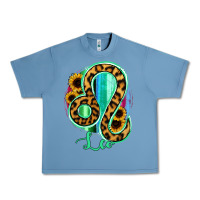 Pebble Blue Leo Zodiac Sign Sunflower Leopard Serape Urban Heavy Tee - RanaPortraitStore