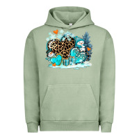 Pigment Oil Green winter hearts with snowmans Urban Hoodie - AdoDesignShop