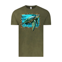 Vintage Olive sea turtle with background Vintage Tee - Artiststas