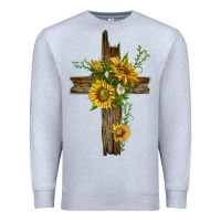 Heather Grey sunflower cross Premium Sweatshirt - texasbilliewilder