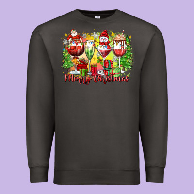 Merry Christmas Wine Glasses Premium Sweatshirt Designed By Zillion Design Studio