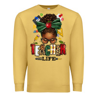 Antique Gold teacher life afro messy bun Premium Sweatshirt - texasbilliewilder