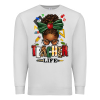 Dove Grey teacher life afro messy bun Premium Sweatshirt - texasbilliewilder