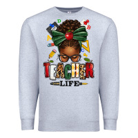 Heather Grey teacher life afro messy bun Premium Sweatshirt - texasbilliewilder