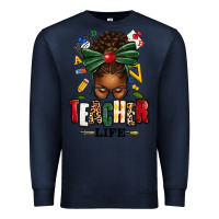 Navy teacher life afro messy bun Premium Sweatshirt - texasbilliewilder