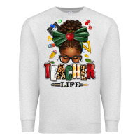Oatmeal Heather teacher life afro messy bun Premium Sweatshirt - texasbilliewilder