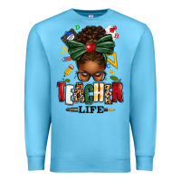 Ocean Blue teacher life afro messy bun Premium Sweatshirt - texasbilliewilder