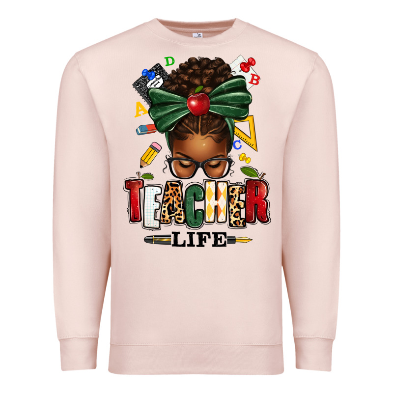 Teacher Life Afro Messy Bun Premium Sweatshirt by texasbilliewilder | Teevron