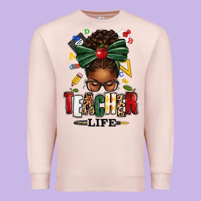 Premium Sweatshirt teacher life afro messy bun