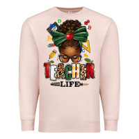 Pale Pink teacher life afro messy bun Premium Sweatshirt - texasbilliewilder