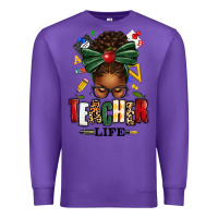 Purple teacher life afro messy bun Premium Sweatshirt - texasbilliewilder