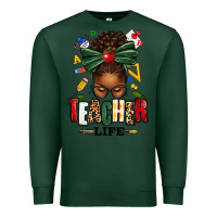 Sports Green teacher life afro messy bun Premium Sweatshirt - texasbilliewilder