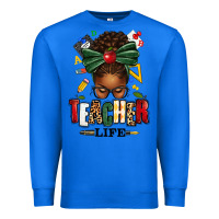 True Royal teacher life afro messy bun Premium Sweatshirt - texasbilliewilder