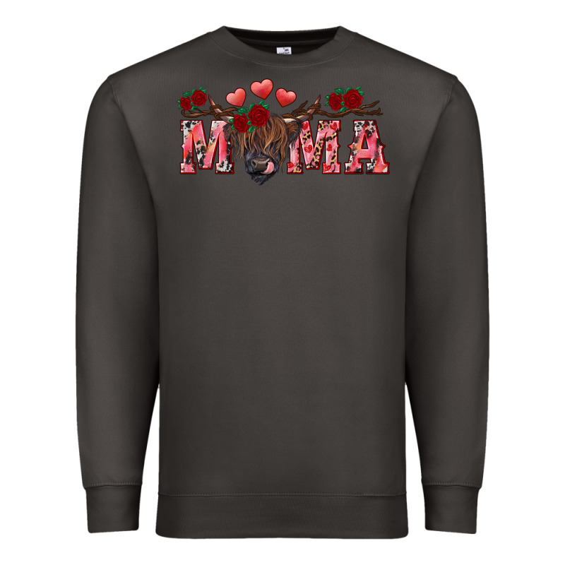 Valentine's Day Mama Black Highland Cow Premium Sweatshirt by RanaPortraitStore | Teevron