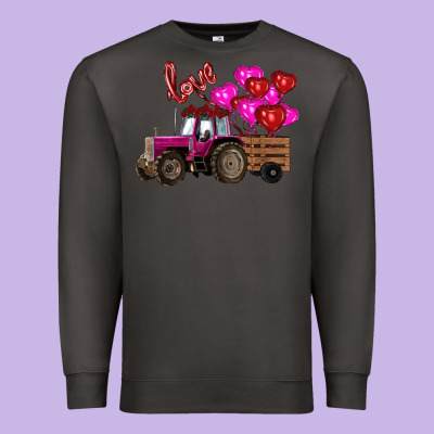 Premium Sweatshirt Valentine's day pink tractor with pin heart balloons