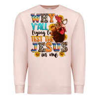 Pale Pink why yall trying to test the jesus in me Premium Sweatshirt - texasbilliewilder