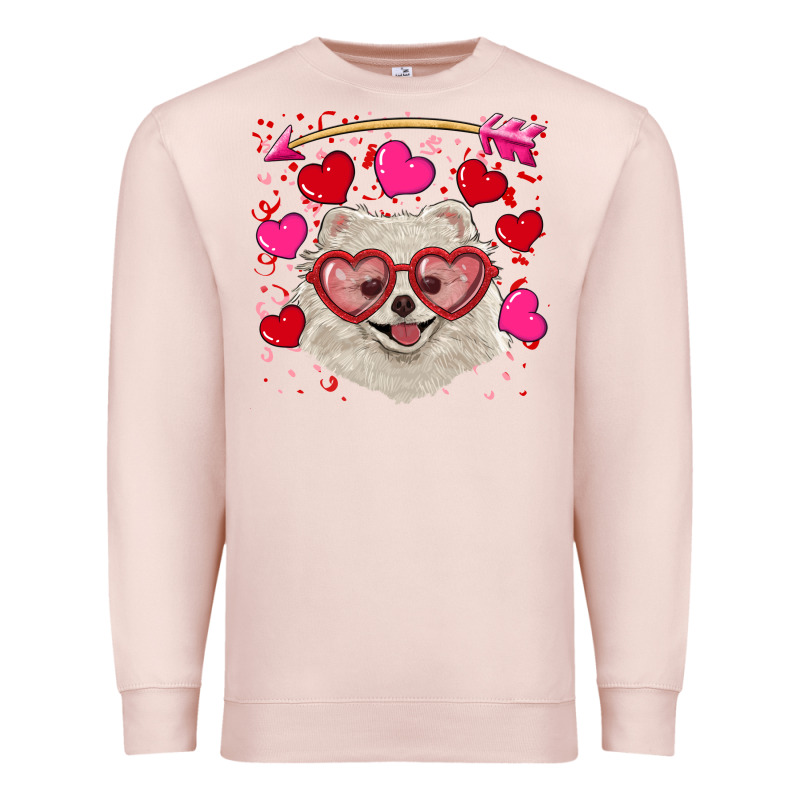 Valentine's Day White Pomeranian Premium Sweatshirt by RanaPortraitStore | Teevron
