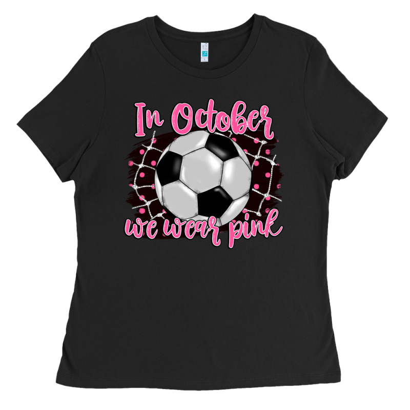 In October We Wear Pink Soccer Ladies Tee by BarkalooDesign | Teevron