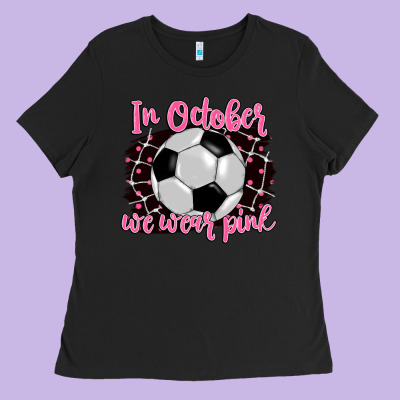 In October We Wear Pink Soccer Ladies Tee Designed By Barkaloodesign