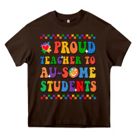 Chocolate Brown Proud Teacher to au-some student Heavy Core Tee - CowhideDigitalArt
