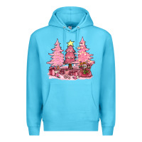Ocean Blue pink christmas trees with gift box bbs Premium Hoodie - BundleAndBundleShop