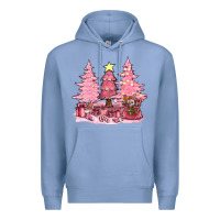 Colony Blue pink christmas trees with gift box bbs Premium Hoodie - BundleAndBundleShop