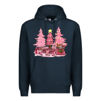Navy pink christmas trees with gift box bbs Premium Hoodie - BundleAndBundleShop