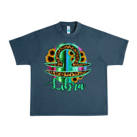 Midnight Navy Libra Zodiac Sign Sunflower Leopard Serape Urban Heavy Tee - RanaPortraitStore