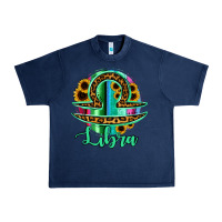 Navy Libra Zodiac Sign Sunflower Leopard Serape Urban Heavy Tee - RanaPortraitStore