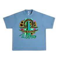 Pebble Blue Libra Zodiac Sign Sunflower Leopard Serape Urban Heavy Tee - RanaPortraitStore