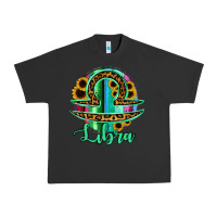 Pigment Black Libra Zodiac Sign Sunflower Leopard Serape Urban Heavy Tee - RanaPortraitStore