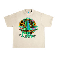 Sandshell Libra Zodiac Sign Sunflower Leopard Serape Urban Heavy Tee - RanaPortraitStore