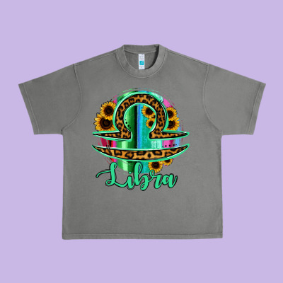 Libra Zodiac Sign Sunflower Leopard Serape Urban Heavy Tee Designed By Ranaportraitstore
