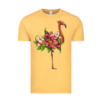 Vintage Mustard flamingo with tropical flowers Vintage Tee - Artiststas