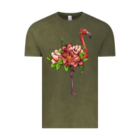 Vintage Olive flamingo with tropical flowers Vintage Tee - Artiststas