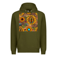 Army Green our lady of guadalupe sunflower  seamless pattern Premium Hoodie - JahusDesignShop