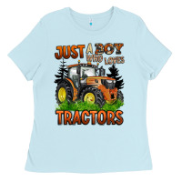 Baby Blue just a boy who loves tractors Ladies Tee - BarkalooDesign