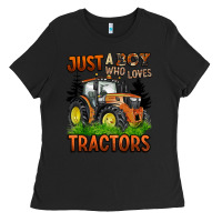 Black just a boy who loves tractors Ladies Tee - BarkalooDesign
