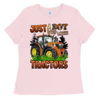 Bubblegum Pink just a boy who loves tractors Ladies Tee - BarkalooDesign
