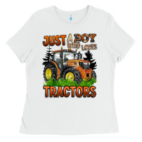 White just a boy who loves tractors Ladies Tee - BarkalooDesign
