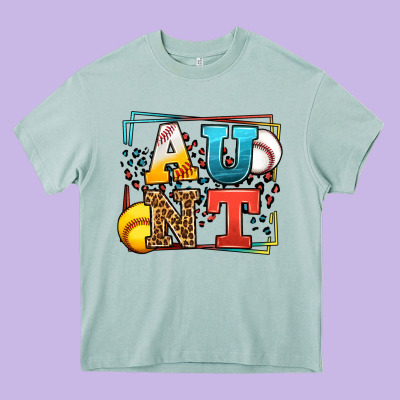 Baseball And Softball Aunt Leopard Frame Heavy Core Tee Designed By Lillyallendesigns