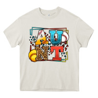 Cream Baseball and Softball aunt leopard frame Heavy Core Tee - LillyAllenDesigns